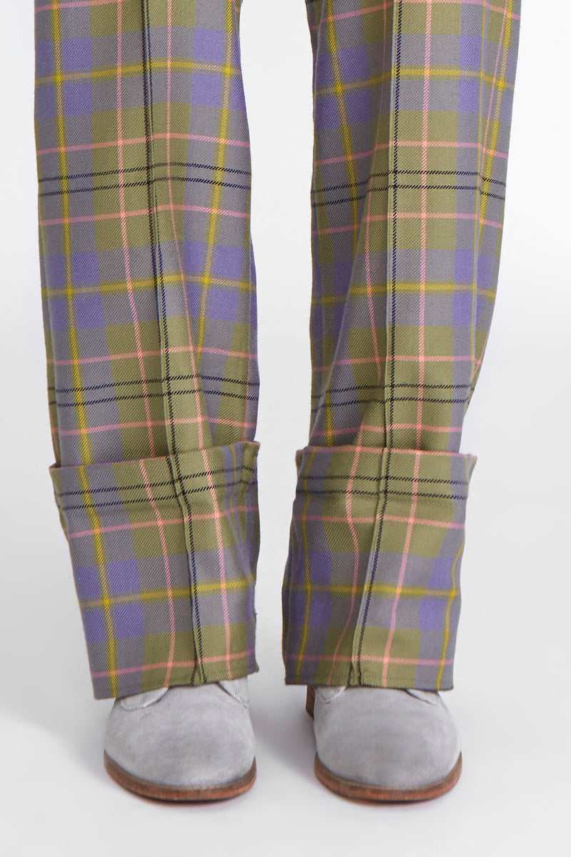 Tailored Trouser in lilac & green Scottish tartan 100% wool – Cleo