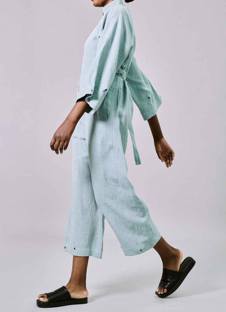 Respect jumpsuit in vintage green linen