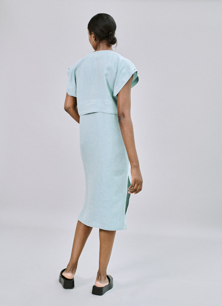 East meets West dress in vintage green Irish linen Cleo Prickett East meets West dress in vintage green Irish linen Cleo Prickett