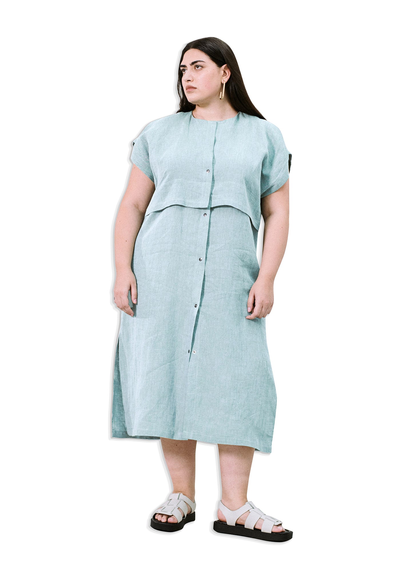 East meets West dress in vintage green Irish linen Cleo Prickett East meets West dress in vintage green Irish linen Cleo Prickett