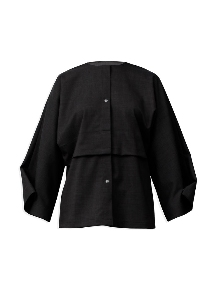Kimono Shirt in black fine wool from Savile Row
