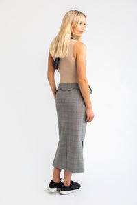 Dual high-waisted skirt in check luxury fine wool from Savile Row, London