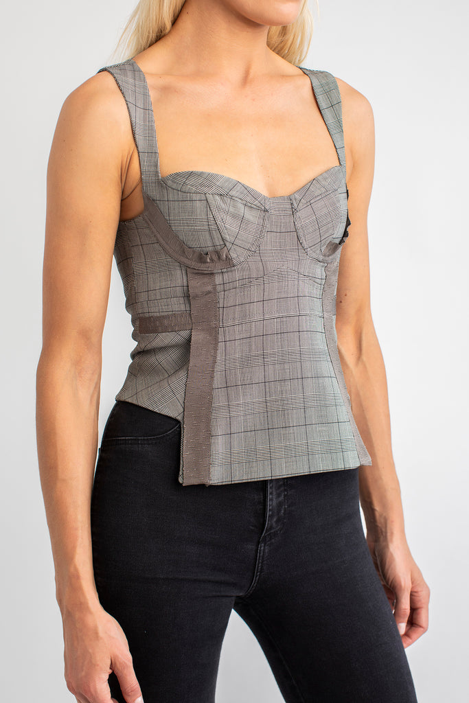 CLE bustier in check luxury fine wool from Savile Row, London