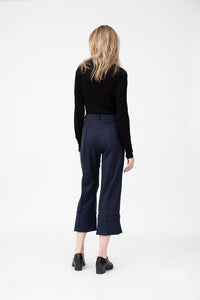 Dual tailored trousers in navy luxury fine wool, micro herringbone from Savile Row