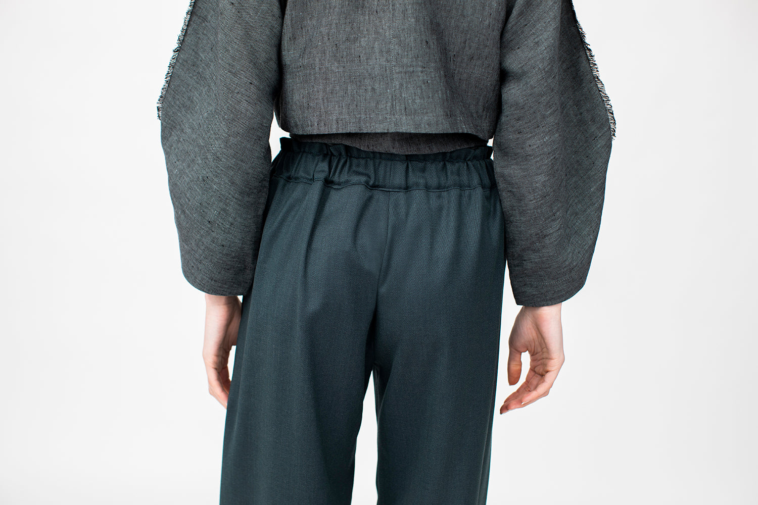 Crop Trousers in peacock green luxury worsted wool from Savile Row, with  piping